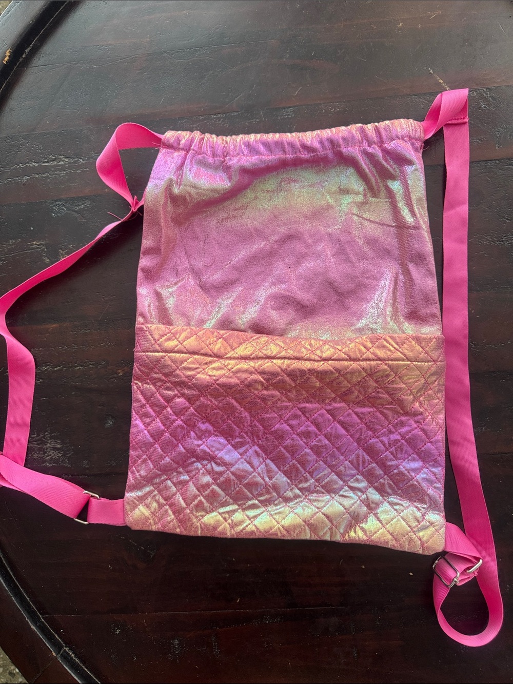 Pink Iridescent Quilted Drawstring Backpack - Unbranded